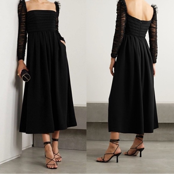 Self-Portrait Crepe Dot Mesh Sleeved Midi Dress sz 10 - Picture 3 of 14